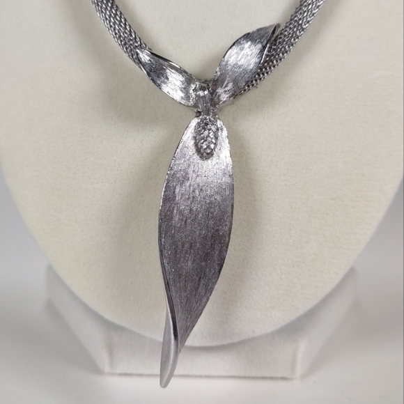 Vintage Judy Lee Silver Tone Leaf 20" Mesh Chain Necklace - Picture 4 of 9